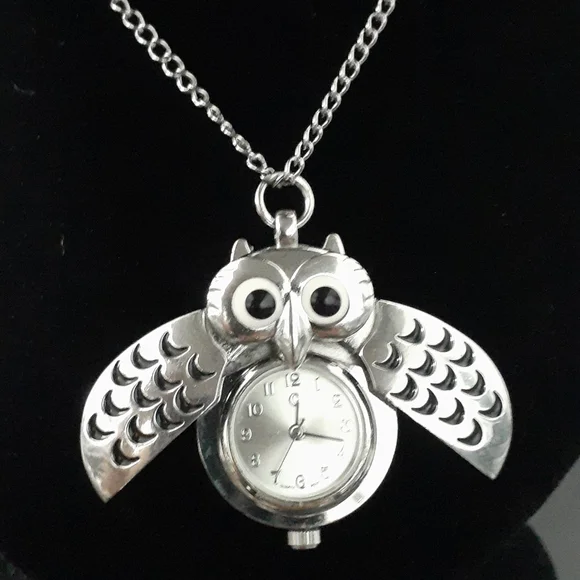 🟢 SALE Charming Charlie Silver Tone Owl Watch Pendant - Picture 3 of 5